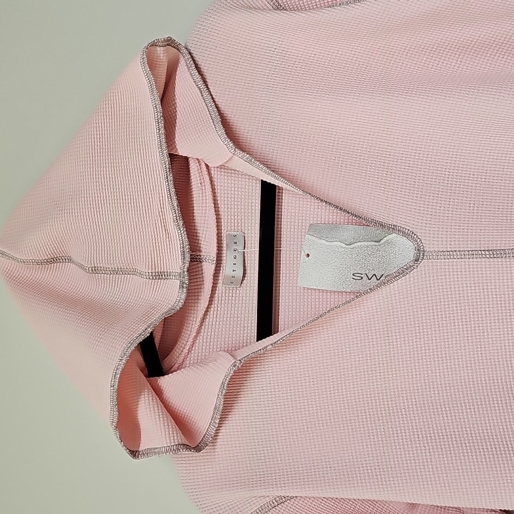 Vtg Y2K Fitigues Light Pink, Long Sleeve Waffle Knit, V Neck, Hoodie, XS, NEW - Picture 2 of 9